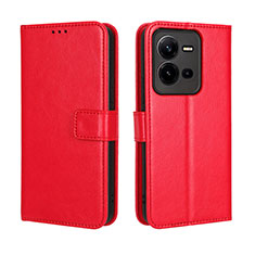 Leather Case Stands Flip Cover Holder BY5 for Vivo V25 5G Red