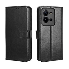 Leather Case Stands Flip Cover Holder BY5 for Vivo V25e Black