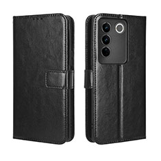 Leather Case Stands Flip Cover Holder BY5 for Vivo V27 5G Black