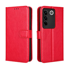 Leather Case Stands Flip Cover Holder BY5 for Vivo V27 5G Red