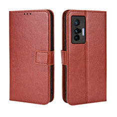 Leather Case Stands Flip Cover Holder BY5 for Vivo X70 5G Brown
