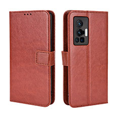 Leather Case Stands Flip Cover Holder BY5 for Vivo X70 Pro 5G Brown