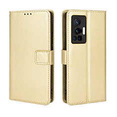 Leather Case Stands Flip Cover Holder BY5 for Vivo X70 Pro 5G Gold