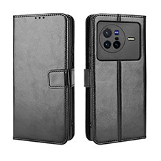Leather Case Stands Flip Cover Holder BY5 for Vivo X80 5G Black