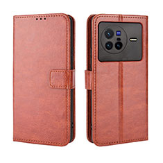 Leather Case Stands Flip Cover Holder BY5 for Vivo X80 5G Brown