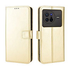 Leather Case Stands Flip Cover Holder BY5 for Vivo X80 5G Gold