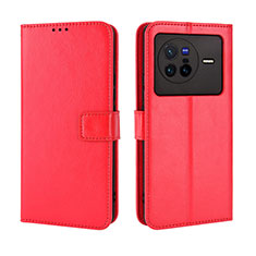 Leather Case Stands Flip Cover Holder BY5 for Vivo X80 5G Red