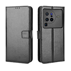 Leather Case Stands Flip Cover Holder BY5 for Vivo X80 Pro 5G Black