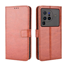 Leather Case Stands Flip Cover Holder BY5 for Vivo X80 Pro 5G Brown