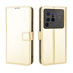 Leather Case Stands Flip Cover Holder BY5 for Vivo X80 Pro 5G Gold