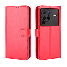 Leather Case Stands Flip Cover Holder BY5 for Vivo X80 Pro 5G Red