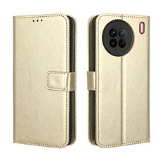 Leather Case Stands Flip Cover Holder BY5 for Vivo X90 5G Gold