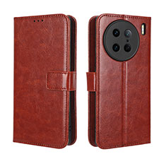 Leather Case Stands Flip Cover Holder BY5 for Vivo X90 Pro 5G Brown