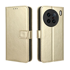 Leather Case Stands Flip Cover Holder BY5 for Vivo X90 Pro+ Plus 5G Gold