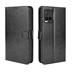 Leather Case Stands Flip Cover Holder BY5 for Vivo Y21 Black