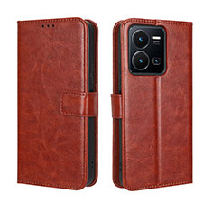 Leather Case Stands Flip Cover Holder BY5 for Vivo Y35 4G Brown