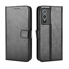 Leather Case Stands Flip Cover Holder BY5 for Vivo Y76 5G Black