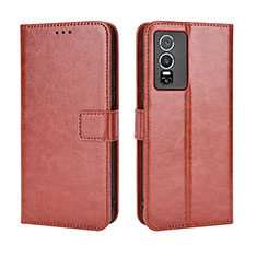 Leather Case Stands Flip Cover Holder BY5 for Vivo Y76 5G Brown