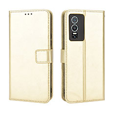 Leather Case Stands Flip Cover Holder BY5 for Vivo Y76 5G Gold