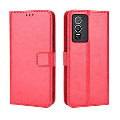 Leather Case Stands Flip Cover Holder BY5 for Vivo Y76 5G Red