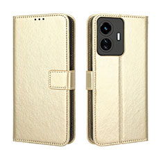 Leather Case Stands Flip Cover Holder BY5 for Vivo Y77e 5G Gold