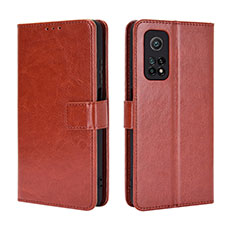 Leather Case Stands Flip Cover Holder BY5 for Xiaomi Mi 10T 5G Brown