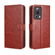 Leather Case Stands Flip Cover Holder BY5 for Xiaomi Mi 12 Lite NE 5G Brown