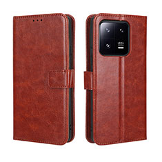 Leather Case Stands Flip Cover Holder BY5 for Xiaomi Mi 13 Pro 5G Brown