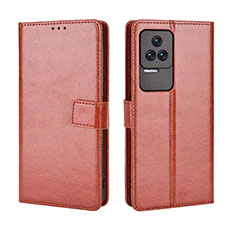 Leather Case Stands Flip Cover Holder BY5 for Xiaomi Poco F4 5G Brown