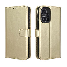 Leather Case Stands Flip Cover Holder BY5 for Xiaomi Poco F5 5G Gold
