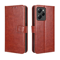 Leather Case Stands Flip Cover Holder BY5 for Xiaomi Poco X5 Pro 5G Brown