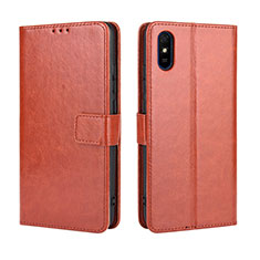 Leather Case Stands Flip Cover Holder BY5 for Xiaomi Redmi 9A Brown