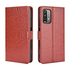 Leather Case Stands Flip Cover Holder BY5 for Xiaomi Redmi 9T 4G Brown