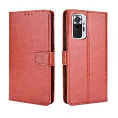Leather Case Stands Flip Cover Holder BY5 for Xiaomi Redmi Note 10 Pro 4G Brown