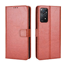 Leather Case Stands Flip Cover Holder BY5 for Xiaomi Redmi Note 11 Pro 4G Brown