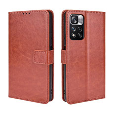 Leather Case Stands Flip Cover Holder BY5 for Xiaomi Redmi Note 11 Pro+ Plus 5G Brown