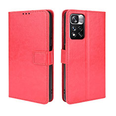 Leather Case Stands Flip Cover Holder BY5 for Xiaomi Redmi Note 11 Pro+ Plus 5G Red