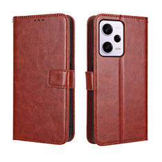 Leather Case Stands Flip Cover Holder BY5 for Xiaomi Redmi Note 12 Pro 5G Brown