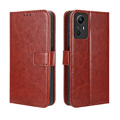 Leather Case Stands Flip Cover Holder BY5 for Xiaomi Redmi Note 12S Brown