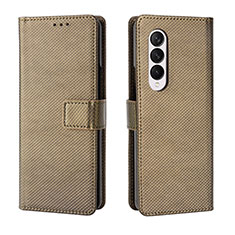 Leather Case Stands Flip Cover Holder BY6 for Samsung Galaxy Z Fold3 5G Brown