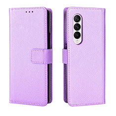 Leather Case Stands Flip Cover Holder BY6 for Samsung Galaxy Z Fold3 5G Purple