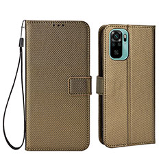 Leather Case Stands Flip Cover Holder BY6 for Xiaomi Poco M5S Brown