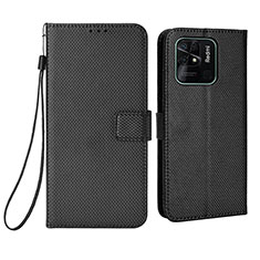 Leather Case Stands Flip Cover Holder BY6 for Xiaomi Redmi 10 India Black