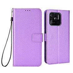 Leather Case Stands Flip Cover Holder BY6 for Xiaomi Redmi 10C 4G Purple
