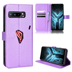 Leather Case Stands Flip Cover Holder BY7 for Asus ROG Phone 3 Purple