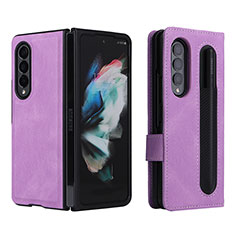 Leather Case Stands Flip Cover Holder BY7 for Samsung Galaxy Z Fold4 5G Purple