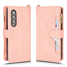 Leather Case Stands Flip Cover Holder BY8 for Samsung Galaxy Z Fold3 5G Rose Gold