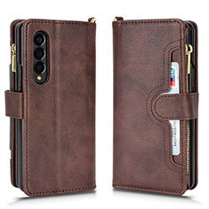 Leather Case Stands Flip Cover Holder BY8 for Samsung Galaxy Z Fold4 5G Brown