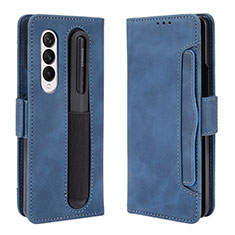 Leather Case Stands Flip Cover Holder BY9 for Samsung Galaxy Z Fold3 5G Blue
