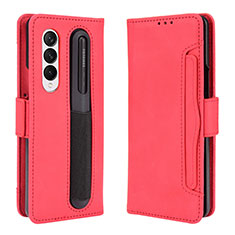 Leather Case Stands Flip Cover Holder BY9 for Samsung Galaxy Z Fold3 5G Red